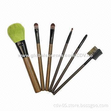 6-piece Gift makeup brush set, made of original wooden handle with tricolor synthetic bristles